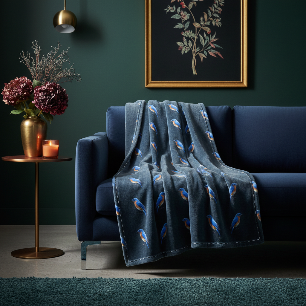 Eastern Blue Bird Pixel Fleece Blanket (AOP)