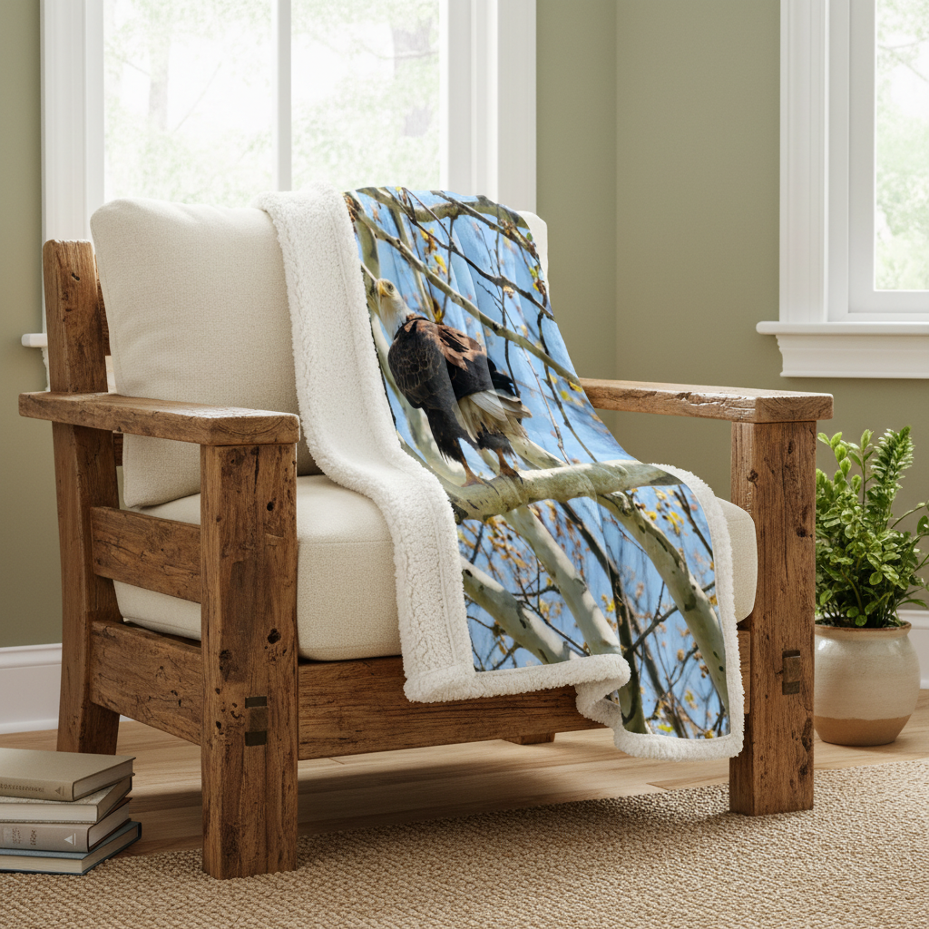Bald Eagle on a Tree Sherpa Blanket – American Wildlife Nature Throw