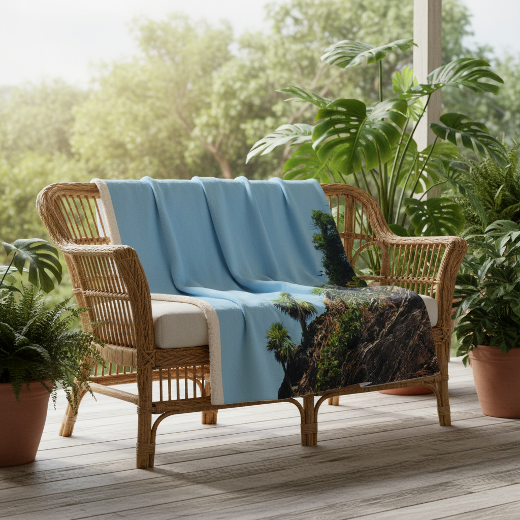 Tela Honduras Rock and Ocean Fleece Sherpa Blanket – Tropical Caribbean Cozy Throw