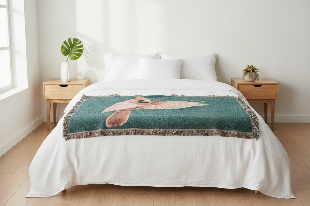 Northern Cardinal Woven Blanket Bed Mockup
