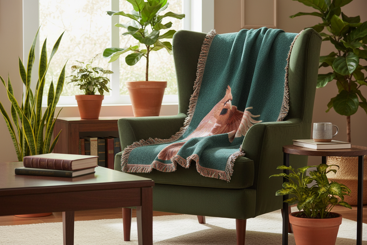 Northern Cardinal Woven Blanket Lifestyle Mockup