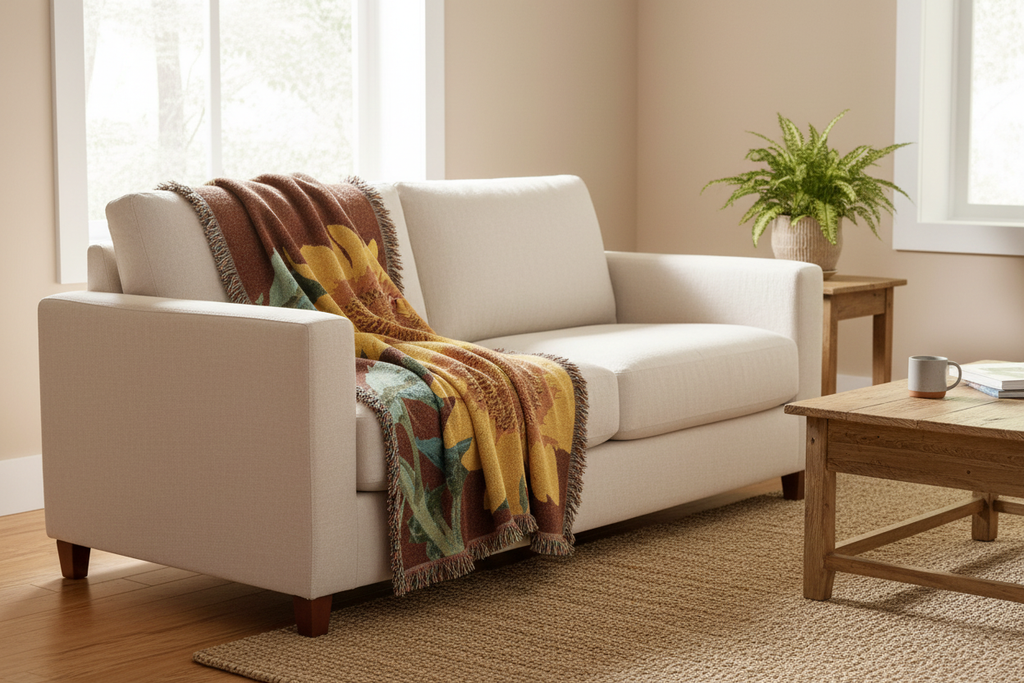 Sunflower Woven Blanket Lifestyle Mockup