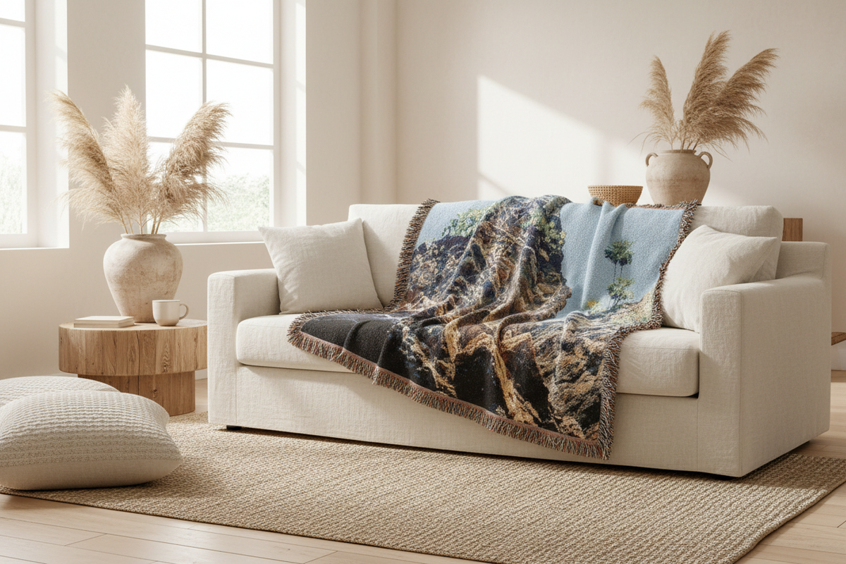 Tela Honduras Nature Woven Blanket Lifestyle Mockup