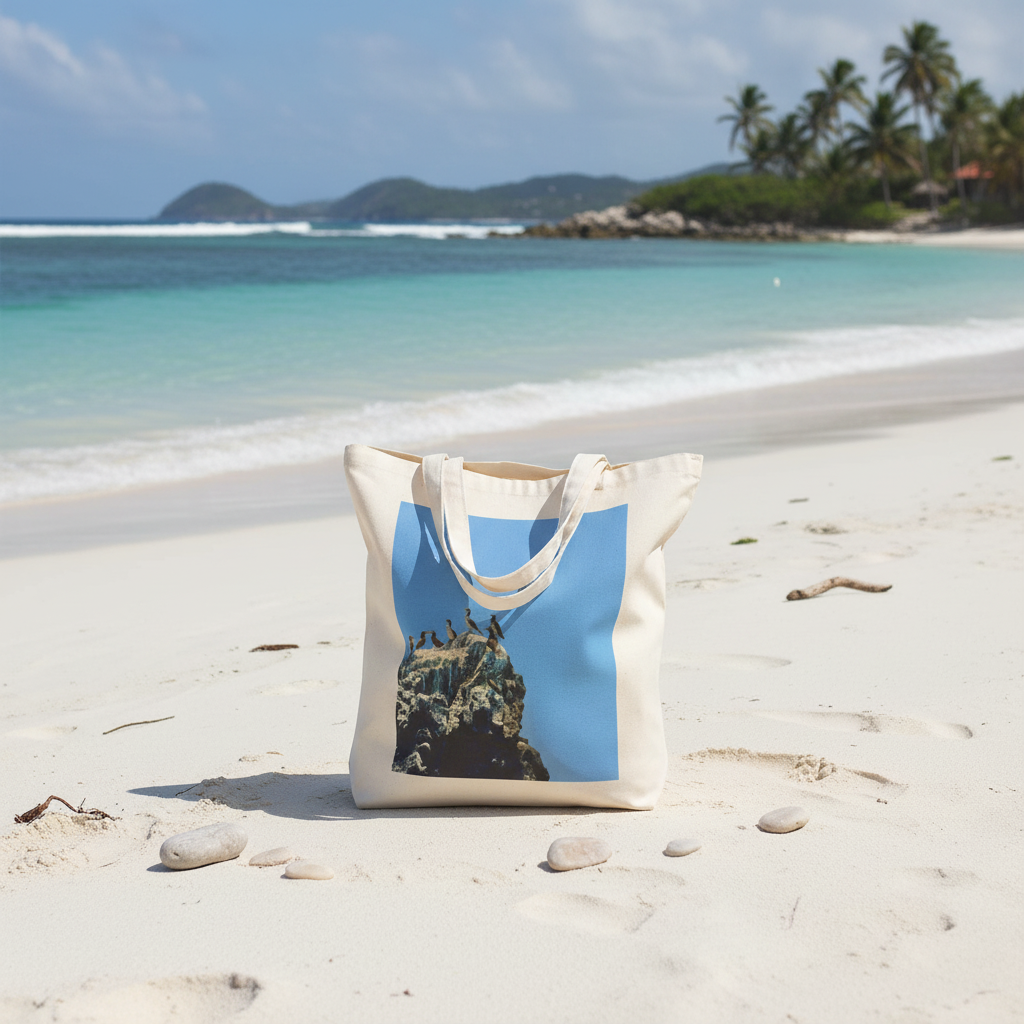 Tela Honduras Pelican on Rock Cotton Canvas Tote Bag – Coastal Wildlife Carry Bag I