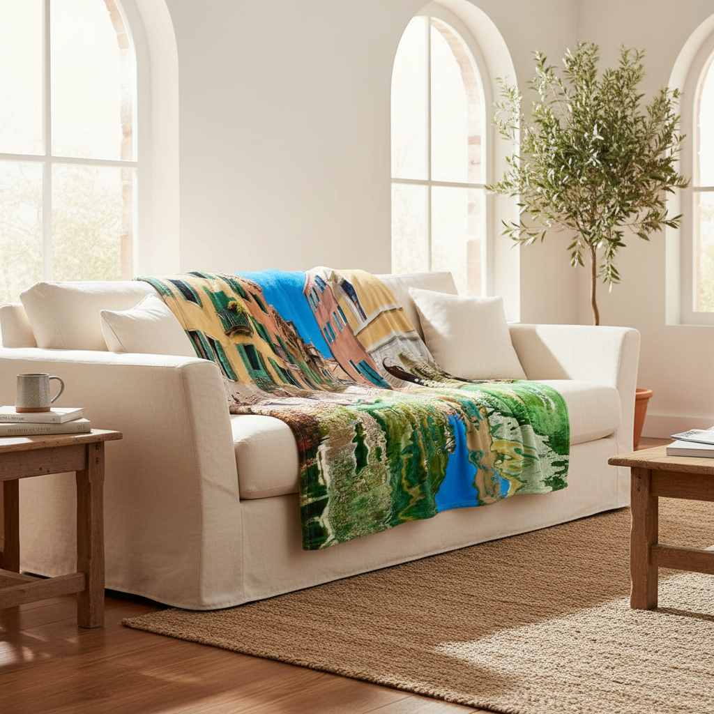 Venice Italy City Pixel Fleece Blanket – Italian Travel Cozy Throw