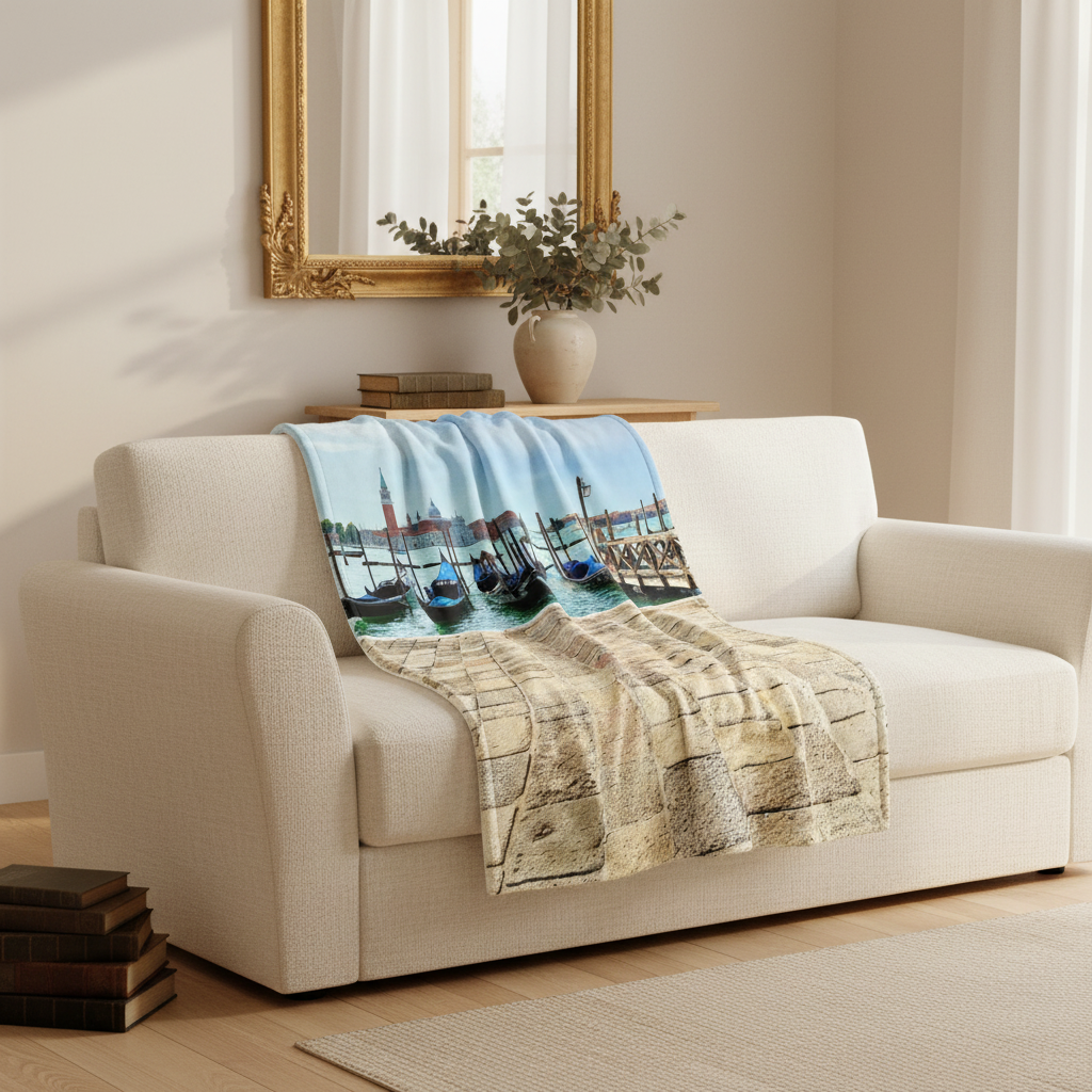 Venice Italy Gondola Plush Fleece Blanket – Italian Romance Cozy Throw